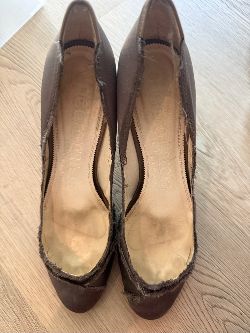 Pedro Garcia Brown Frayed-Edge Leather Flats